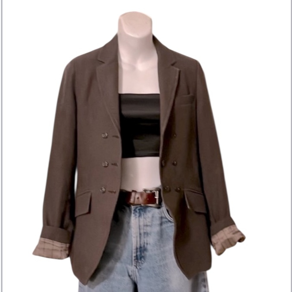 Play Ground Woman’s Brown Double Breasted Cropped Fitted Blazer Sz XS